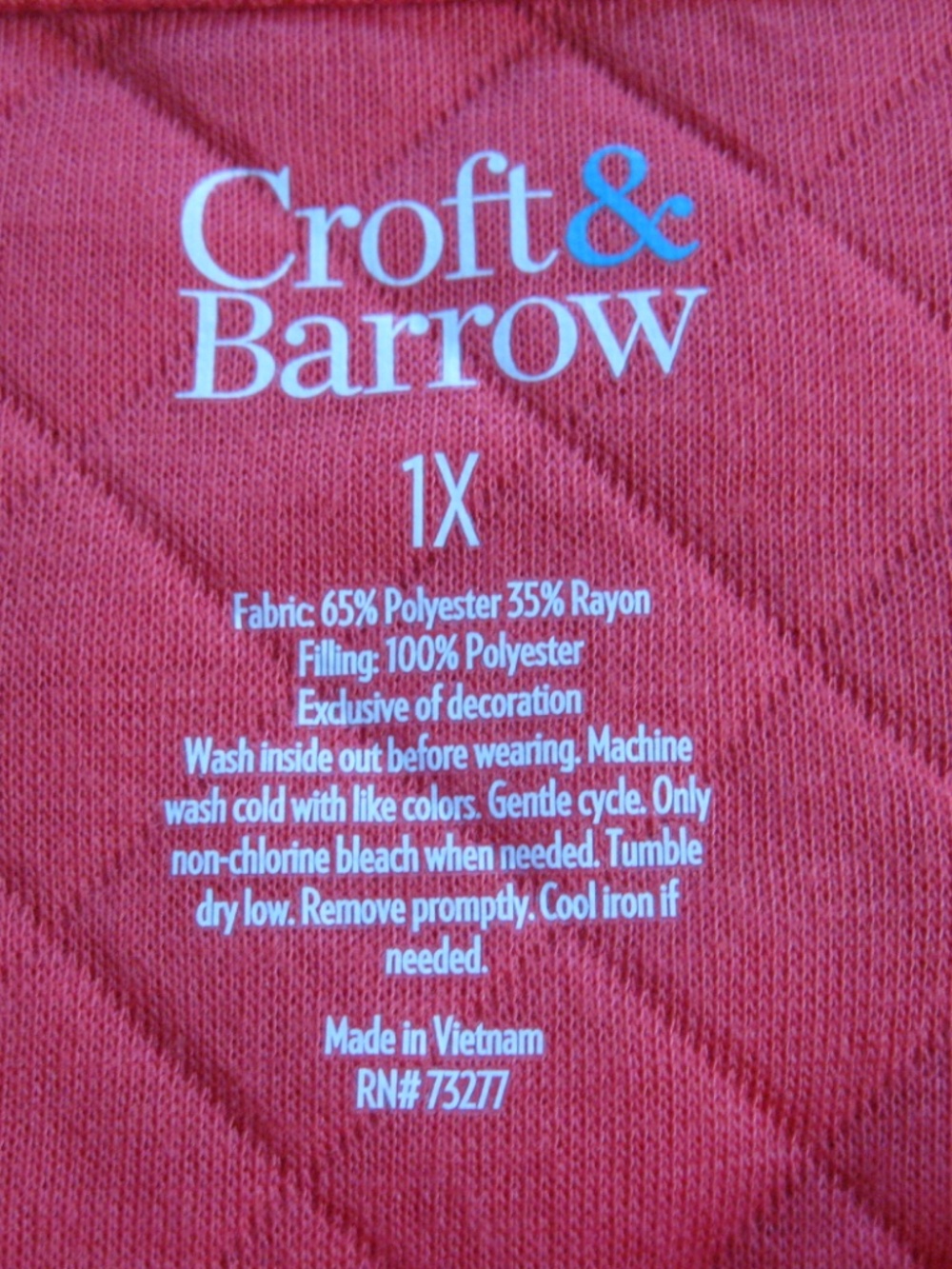 NWT Croft and Barrow lightweight quilted orange women's top plus size 1X - Picture 3 of 7